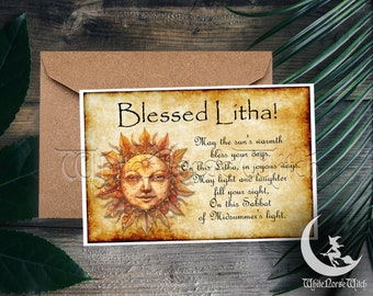 Litha Sabbat Grußkarte, heidnische Hexe Segen Postkarte zum ausdrucken, Wicca Sommersonnenwende Rad des Jahres - PDF