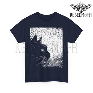 Black Cat Silhouette T-Shirt, Weird Grunge Gothic Tee, Alternative Graphic Tee, Dark Aesthetic Shirt, Alt Clothing, Edgy Cat Tshirt Navy