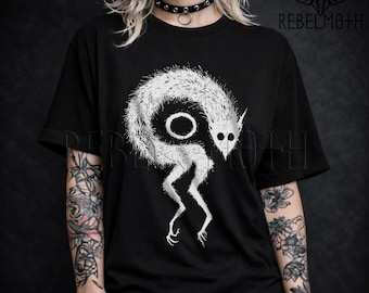 Weirdcore Dämon T-Shirt, Gothic Monster Kreatur T-Shirt, Dark Ockult Punk Shirt, Alternative Creepy Edgy Goth Kleidung, Horror Grunge T-Shirt