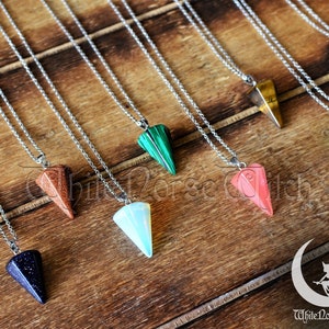 Occult Crystal Pendulum Necklace, Dowsing Pendulum Pendant, Custom Gemstone Witches Pendulum Charm, Spiritual Wiccan Jewelry
