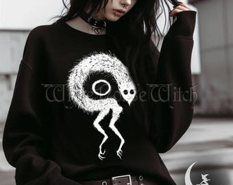Gothic Monster Sweatshirt, Dark Creature Horror Crewneck, Weird Forest Demon Sweater, Edgy / Grunge / Goth / Alt Clothing, Unisex
