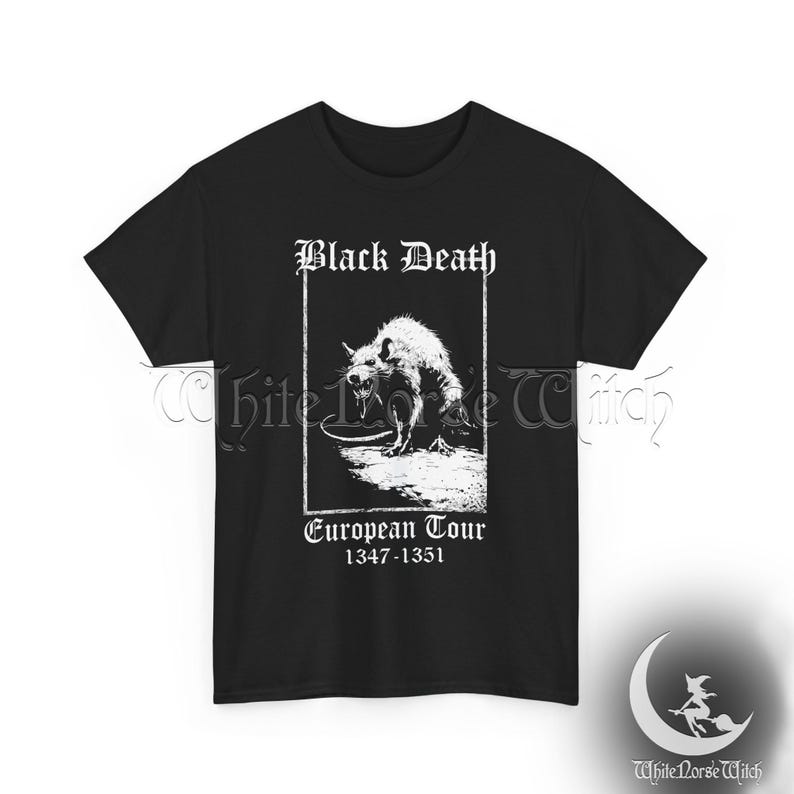 Black Death European Tour T-Shirt - Horrific Plague Rat Gothic Tee, Crust Punk Weirdcore Clothing, Dark Alternative Goth Fashion, Grunge