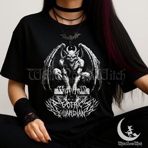 Gothic Gargoyle T-Shirt, Medieval Fantasy Tee, Gothic Guardian Shirt, Dark Goth Clothing, Occult Alternative Streetwear, Edgy Weirdcore Gift