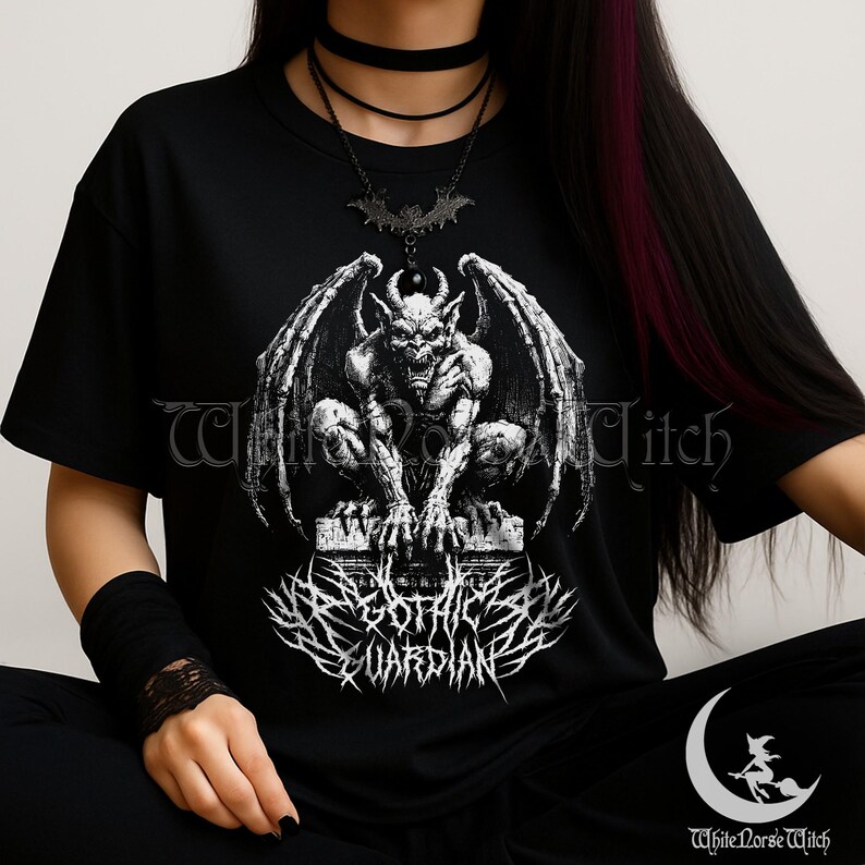 Gothic Gargoyle T-Shirt, Medieval Fantasy Tee, Gothic Guardian Shirt, Dark Goth Clothing, Occult Alternative Streetwear, Edgy Weirdcore Gift