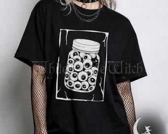 Eyeball Jar T-Shirt, Weirdcore Goth Grunge Graphic Tee, Unisex Dark Aesthetic Apparel