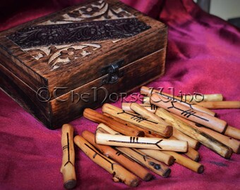 Celtic Ogham Staves + Hand Carved Wooden Box Celtic Tree Woods Divination Runes Set Wicca Gift Set