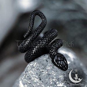 Gothic Snake Ring, Black Serpent Ring, Stainless Steel Goth Ring, Black Men&#39;s Ring, Grunge Alternative Jewelry, Weirdcore Crust Punk Ring