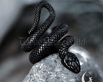 Gothic Schlange Ring, schwarze Schlange Ring, Edelstahl Goth Ring, schwarze Männer Ring, Grunge Alternative Schmuck, Weirdcore Kruste Punk Ring
