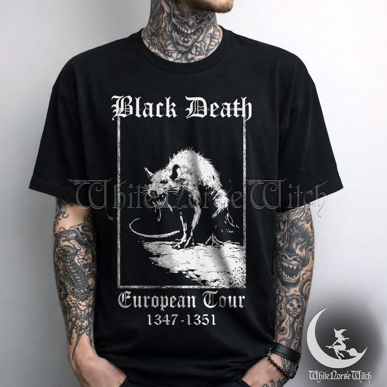 Maglietta medievale del tour europeo della Morte Nera, maglietta Plague Rat, maglietta horror gotica, abbigliamento grunge goth, Dark Academia, moda Weirdcore immagine 1