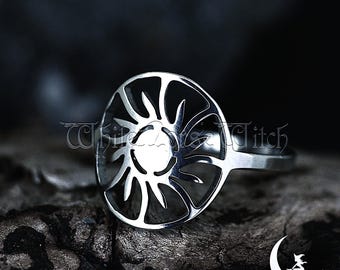 Gothic Sonnenring: Edelstahl Wicca Sonnenwende Amulett, dunkelästhetischer Schmuck