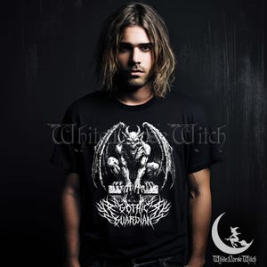 Gothic Gargoyle T-Shirt, Medieval Fantasy Tee, Gothic Guardian Shirt, Dark Goth Clothing, Occult Alternative Streetwear, Edgy Weirdcore Gift