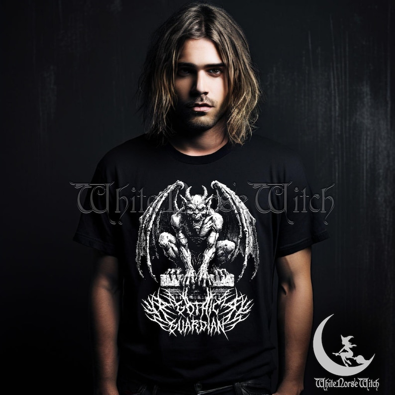 Gothic Gargoyle T-Shirt, Medieval Fantasy Tee, Gothic Guardian Shirt, Dark Goth Clothing, Occult Alternative Streetwear, Edgy Weirdcore Gift