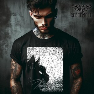 Black Cat Silhouette T-Shirt, Weird Grunge Gothic Tee, Alternative Graphic Tee, Dark Aesthetic Shirt, Alt Clothing, Edgy Cat Tshirt image 8