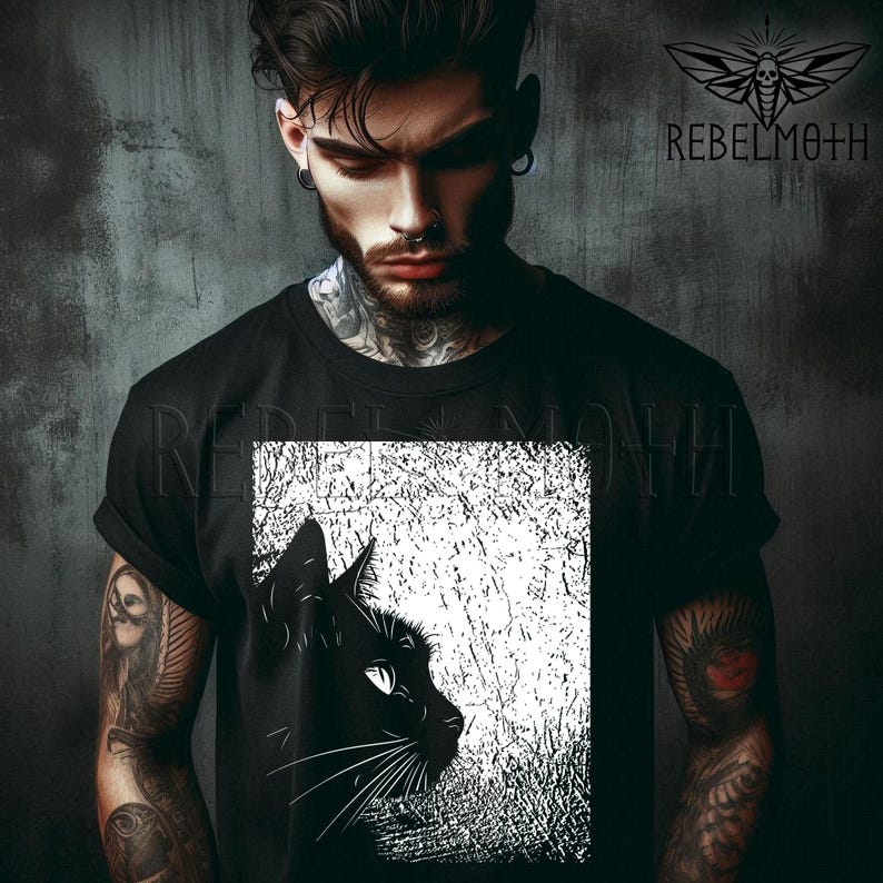 Black Cat Silhouette T-Shirt, Weird Grunge Gothic Tee, Alternative Graphic Tee, Dark Aesthetic Shirt, Alt Clothing, Edgy Cat Tshirt image 8
