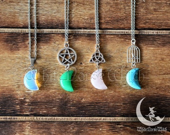 Wicca Kristall Mond Halskette, personalisierte Witchy Anhänger, spirituelles Amulett, Wicca Schmuck Geschenk