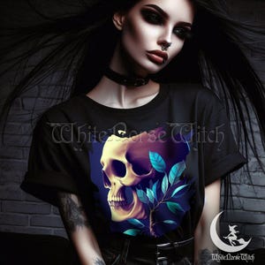 Pastel Goth Skull T Shirt, Purple Blue Floral Skeleton Graphic Tee, Grunge Aesthetic Unisex Shirt, Alternative Edgy Goth Clothing, S-5XL