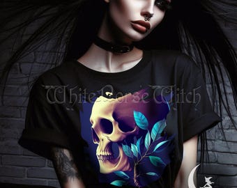 Pastel Goth Skull T-Shirt, Floral Skeleton Graphic Tee, Alt / Edgy / Grunge