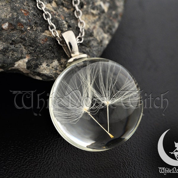 Collier bijoux mystique avec de vraies graines de pissenlit en verre, faire un vœu, bijoux gothiques, breloque terrarium, cadeau pour elle