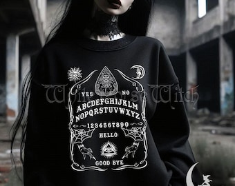 Ouija Board Sweatshirt - Wiccan Spirit Board Pullover, Mystical Witchcraft Clothing, Gothic Occult Fashion, Weirdcore Unisex Crewneck