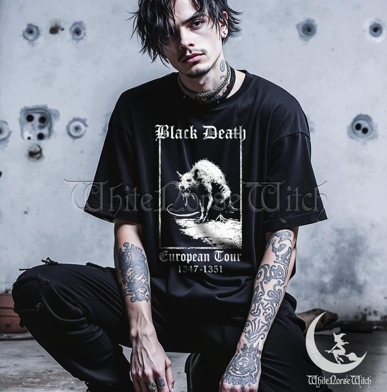 Black Death European Tour T-Shirt, Medieval Plague Rat Shirt, Gothic Horror Tee, Crust Goth Clothing, Dark Academia, Weirdcore Fashion