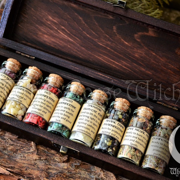 Hekserij Apothekersdoos - Heksenkruiden- en kristallenkast, Wicca-startpakket met magische kruiden, wortels, bloemen, harsen, heidense Wicca Kit