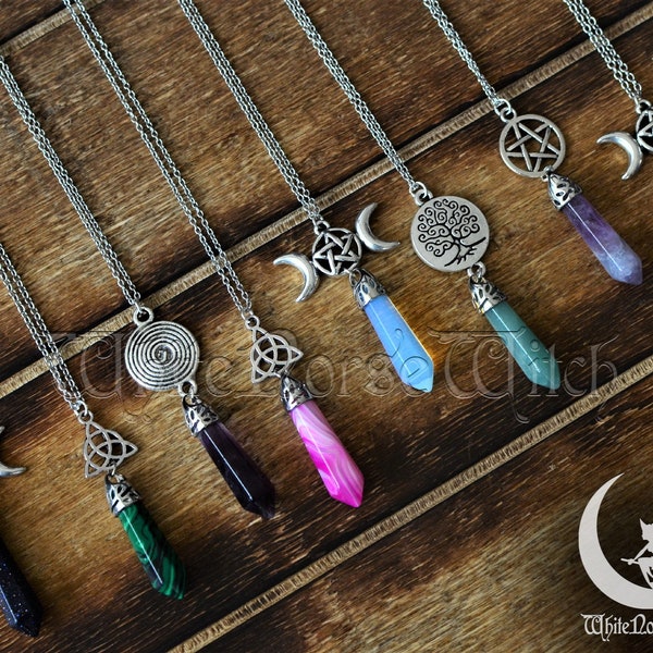 Häxpendelhalsband med kristallspetshänge - Mystiska häxkonstsmycken, ockulta accessoarer, wicca hednisk gotisk halsband, förnödenheter