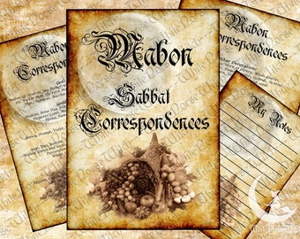 Mabon Sabbat Correspondences, Wheel of The Year Printable Grimoire 4 PDF Seiten Buch der Schatten, Herbst Erntefest Hexerei BOS Seiten