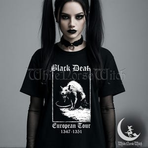 Maglietta medievale del tour europeo della Morte Nera, maglietta Plague Rat, maglietta horror gotica, abbigliamento grunge goth, Dark Academia, moda Weirdcore immagine 3