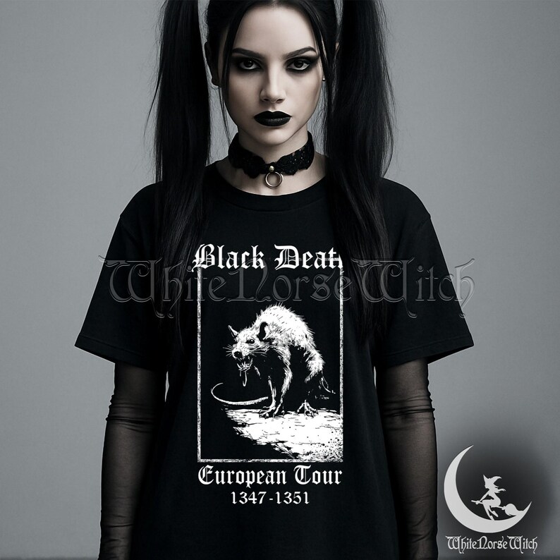 Maglietta medievale del tour europeo della Morte Nera, maglietta Plague Rat, maglietta horror gotica, abbigliamento grunge goth, Dark Academia, moda Weirdcore immagine 3