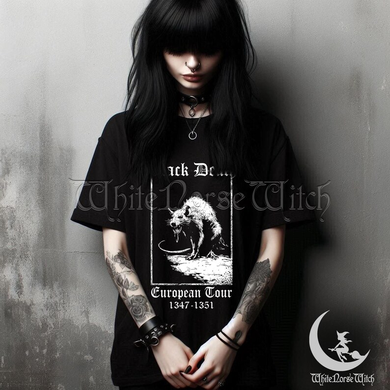 Gothic Black Death T-Shirt, Medieval Plague Rat Shirt, Horror Grunge Tee, Crust Punk Weirdcore Clothing, Dark Goth Fashion, Alt Shirt
