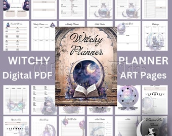 Witchy Planer | Pastel Goth Illustrierte Kunst Seiten | Undatiertes druckbares Wicca Journal | Digitaler Download