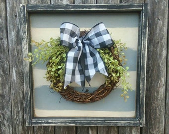Sign With Wreath Farmhouse Grape Vine Wreath Framed Sign Buffalo Plaid Decor Farmhouse Decor Farmhouse Signs Rustic Country Decor
