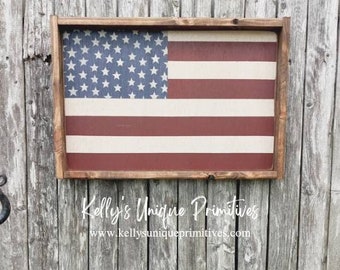 Framed American Flag Patriotic USA Wooden Sign