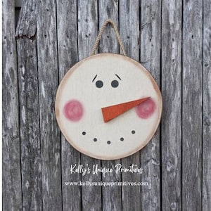 Primitive Snowman Head Snowman Door Hanger Christmas Decor Holiday Decor Home Decor Country Primitive Decor