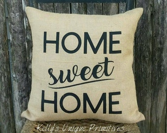 Home Sweet Home Throw Pillow Decorative Farmhouse Burlap Pillows