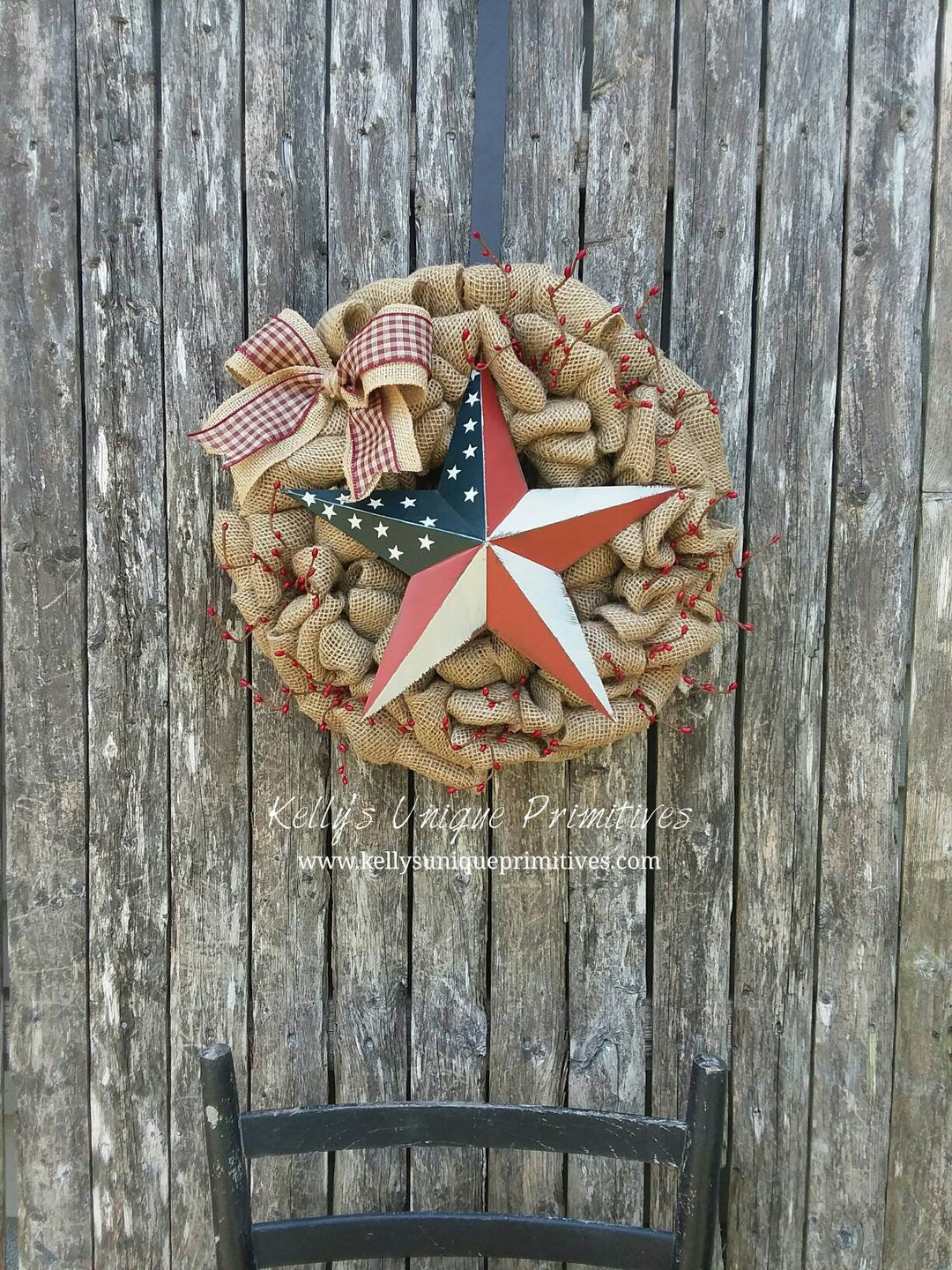 American Flag Burlap Wreath Americana Decor Patriotic Decor Country ...