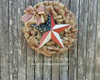 American Flag Burlap Wreath Americana Decor Patriotic Decor Country Decor