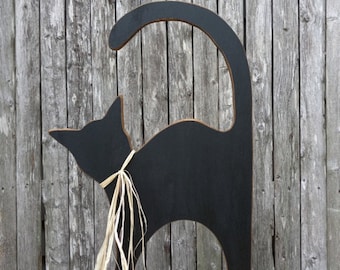 Wooden Black Cat Standing Halloween Decor