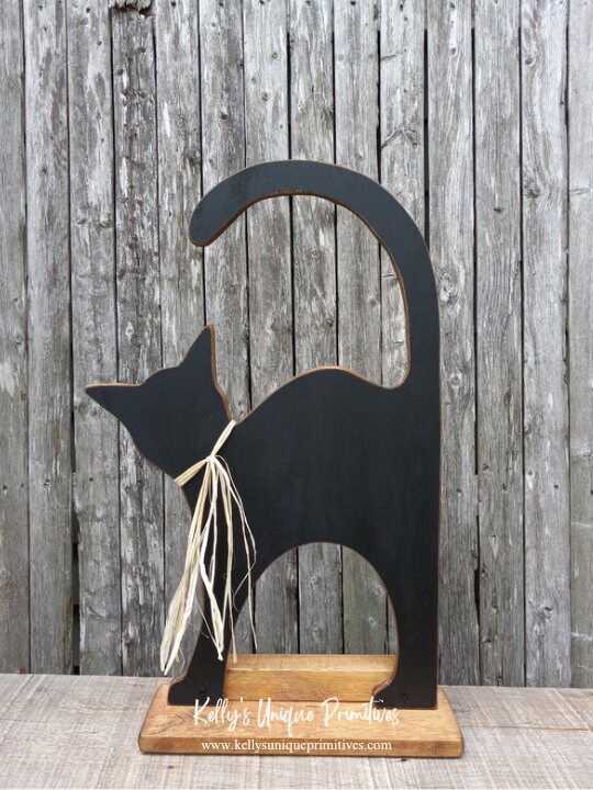 Wooden Black Cat Standing Halloween Decor - Etsy