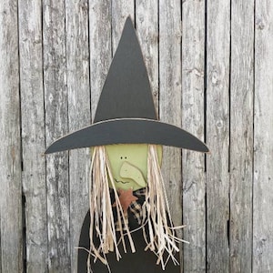 Wooden Primitive Witch Standing Halloween Decor