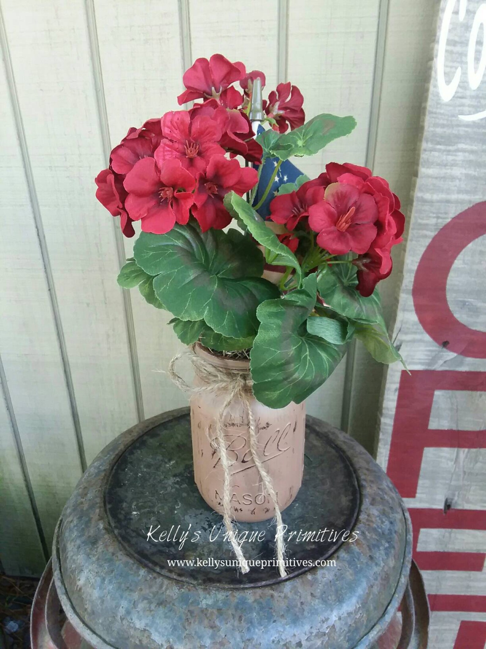 Primitive Americana Geranium Floral Arrangement Patriotic Decor ...