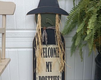 Decoración de Halloween con forma de bruja de madera para porche
