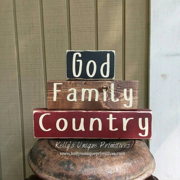 God Family Country Wooden Block Sign Country Decor Rustic Home Decor Farmhouse Decor Fixer Upper Style Primitive Decor