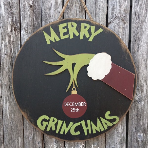 Merry Grinchmas Round Sign Door Hanger Christmas Decor