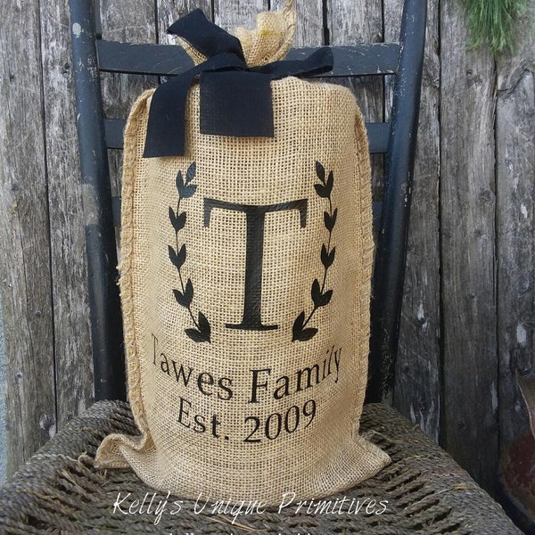 Personalized Family Last Name Lighted Burlap Sack Burlap Bag Country Decor Primitive Country Decor Farmhouse