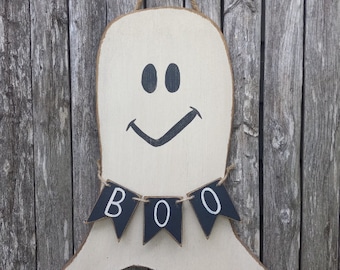 Primitive Ghost Door Hanger Sign Halloween Decor