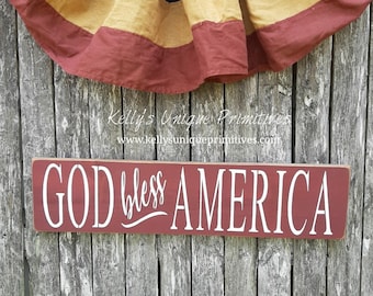 God Bless America Patriotic USA Wooden Sign