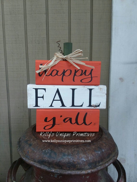 Happy Fall Y'all Stackable Blocks Signs Fall Decor Autumn Decor Wooden Pumpkins