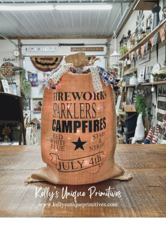 Lighted burlap bags sales