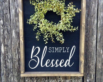 Simply Blessed Sign Baby Gress Wreath Sign Farmhouse Sign Framed Signs Farmhouse Decor Country Decor Rustic